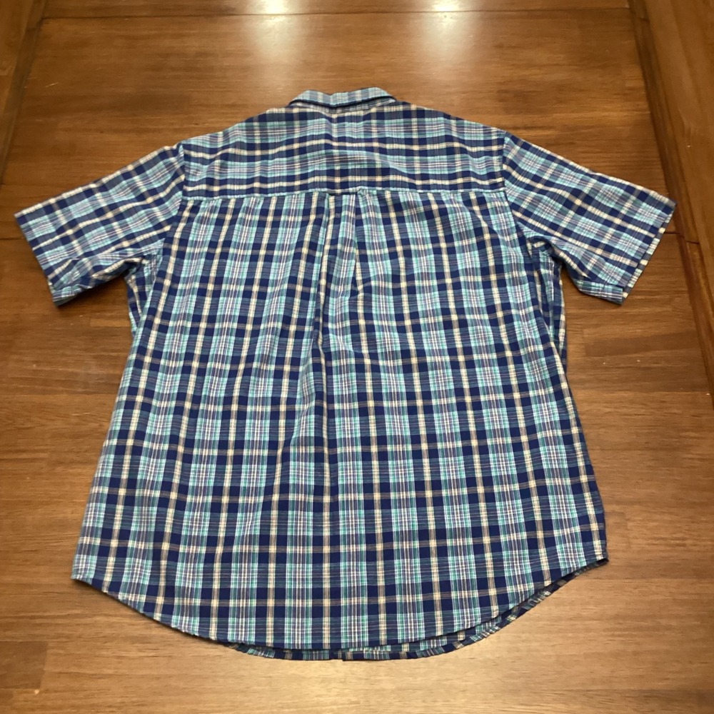 Chaps Mens Large Blue Green Plaid Easy Care Short Sleeve Button Down Shirt L - Picture 2 of 6